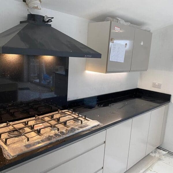 black sparkle quartz worktops