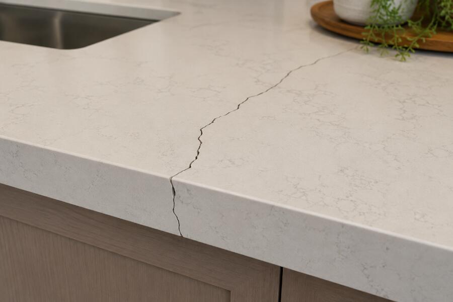 Cracked marble countertop in modern kitchen