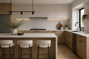 Modern minimalist kitchen with thin island